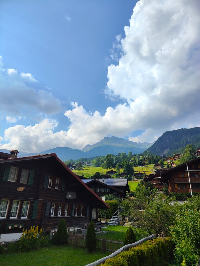 Grindelwald w Szwajcarii z widokiem na Alpy i wioskę